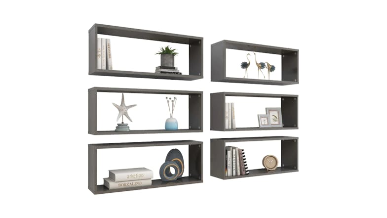 NNEVL Wall Shelves Floating Rectangle 6pcs. 60 x 15 x 33cm - Gloss Grey