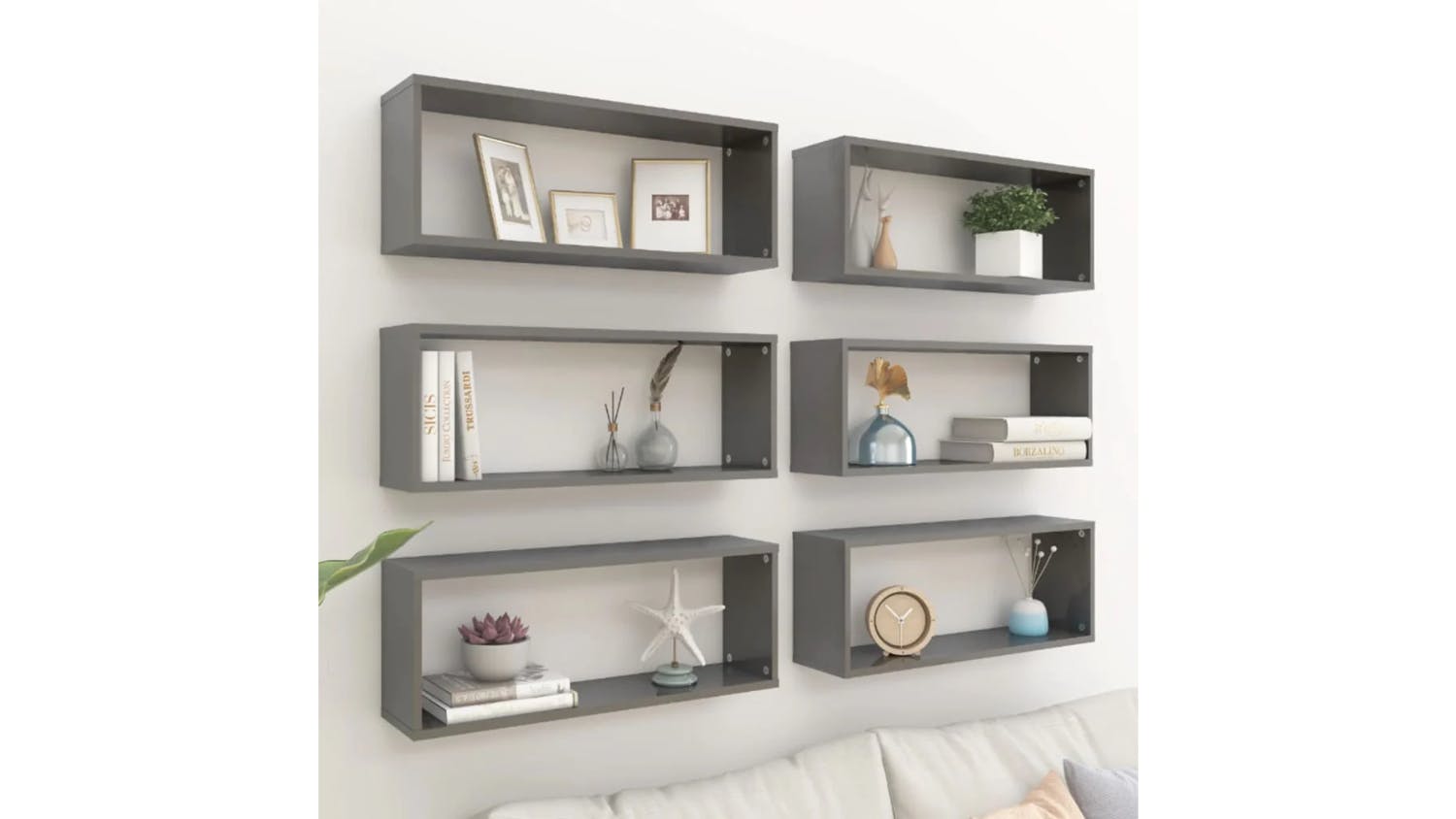 NNEVL Wall Shelves Floating Rectangle 6pcs. 60 x 15 x 33cm - Gloss Grey