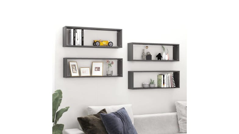 NNEVL Wall Shelves Floating Rectangle 4pcs. 80 x 15 x 26.5cm - Gloss Grey