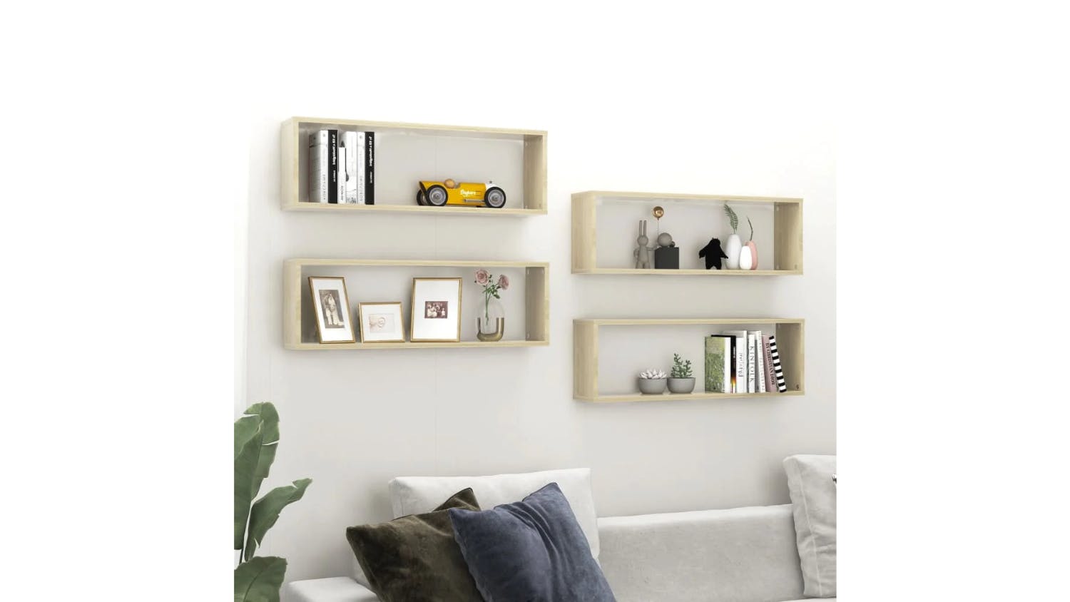 NNEVL Wall Shelves Floating Rectangle 4pcs. 80 x 15 x 26.5cm - Sonoma Oak