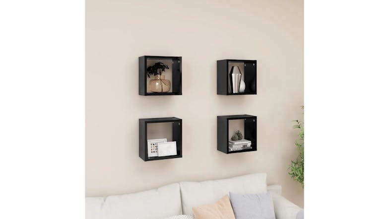 NNEVL Wall Shelves Floating Cube 4pcs. 26 x 15 x 26 - Gloss Black