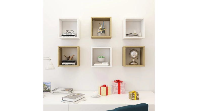 NNEVL Wall Shelves Floating Cube 6pcs. 26 x 15 x 26 - Sonoma Oak/White