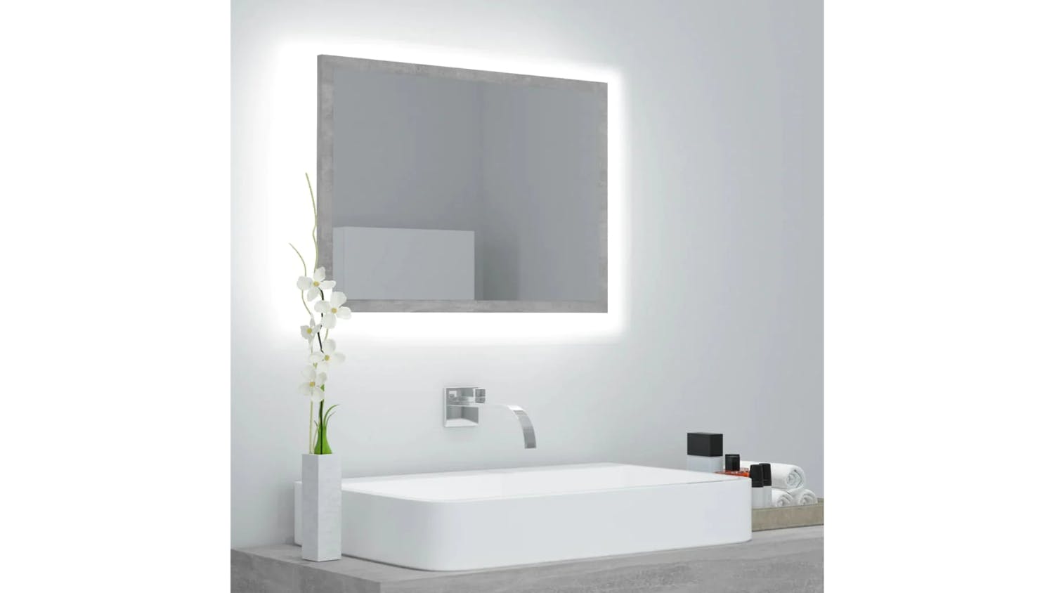 NNEVL LED Backlit Bathroom Mirror 60 x 8.5 x 37cm - Concrete Grey