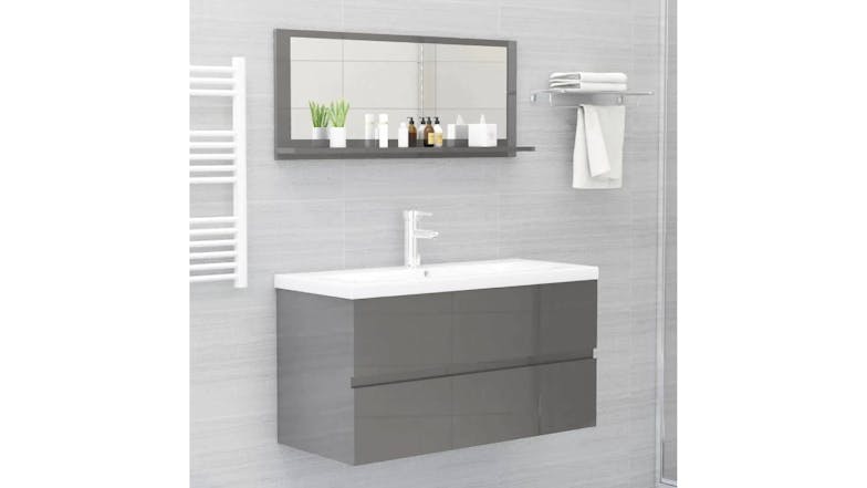 NNEVL Bathroom Mirror w/ Built-In Shelf 90x10.5x37cm Gloss Grey