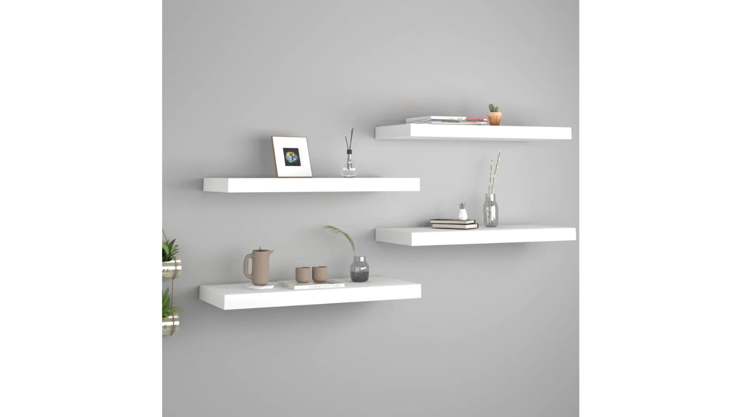 NNEVL Wall Shelves Floating Ledge 4pcs. 60 x 23.5 x 3.8cm - White