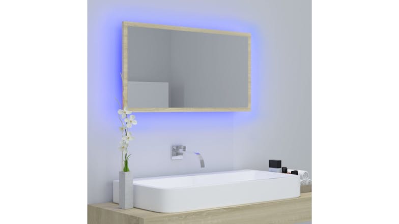 NNEVL LED Backlit Bathroom Mirror 80 x 8.5 x 37cm - Sonoma Oak