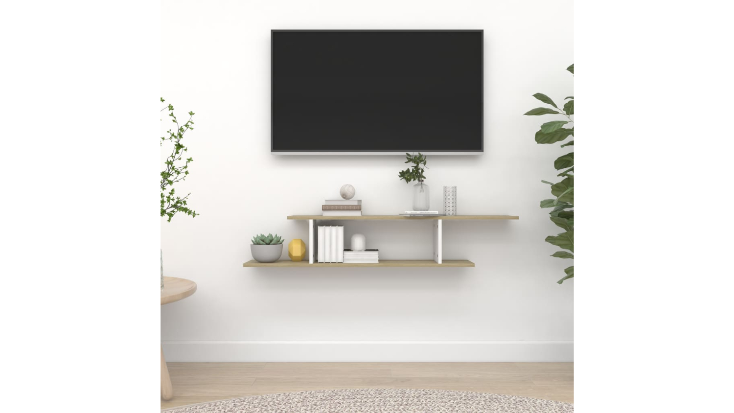 NNEVL WallMounted TV Shelf 125 x 18 x 23cm Sonoma Oak/White Harvey