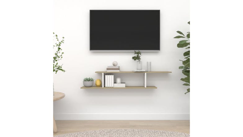 NNEVL Wall-Mounted TV Shelf 125 x 18 x 23cm - Sonoma Oak/White