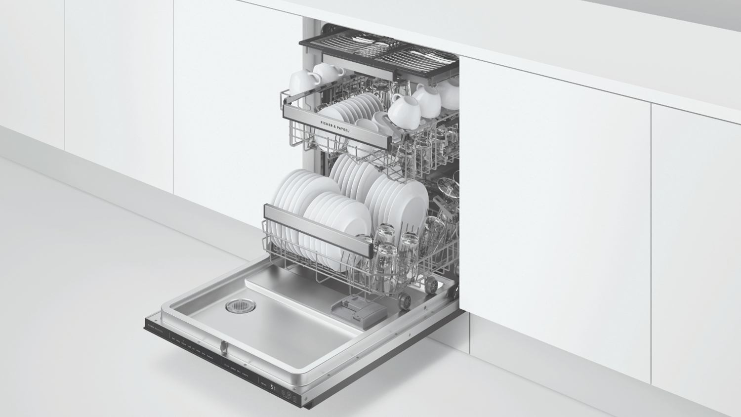 Fisher & Paykel 15 Place Setting Tall Dishwasher - Built-Under with 8 Programs - Black Stainless Steel (Series 9/DW60UNT4B2)