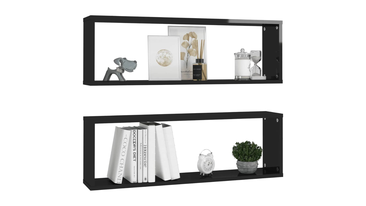 NNEVL Wall Shelves Floating Rectangle 2pcs. 80 x 15 x 26.5cm - Gloss Black