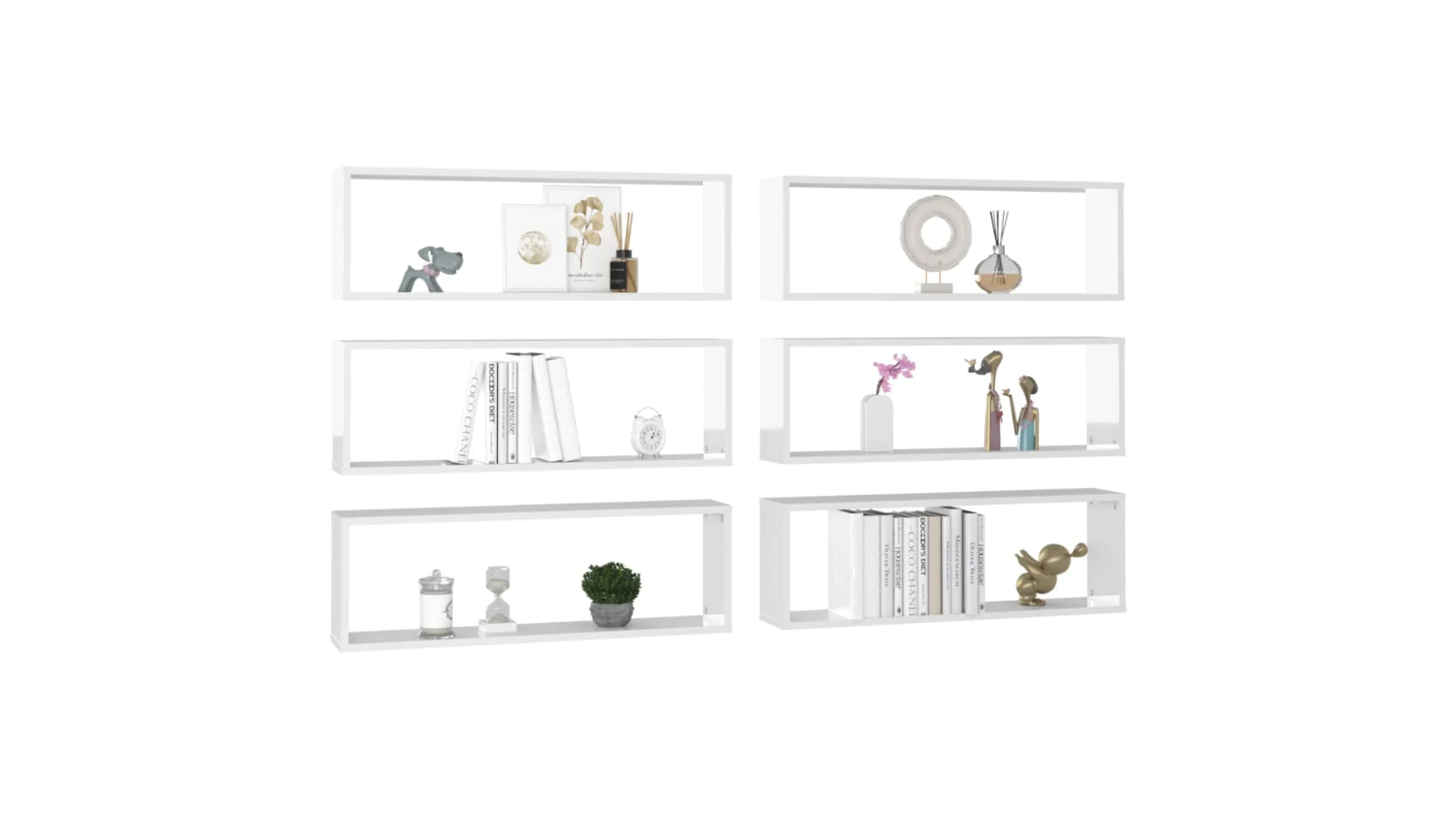 NNEVL Wall Shelves Floating Rectangle 6pcs. 80 x 15 x 26.5cm - Gloss White