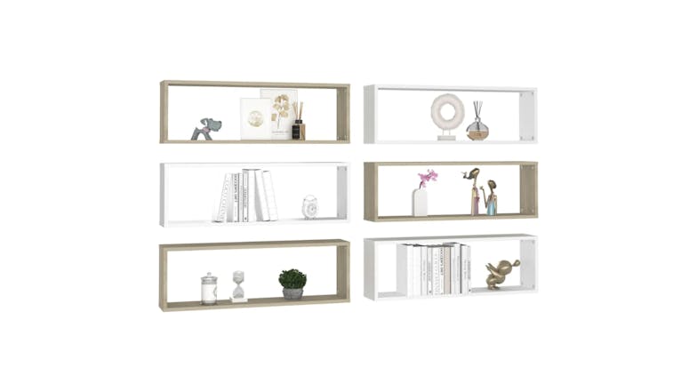 NNEVL Wall Shelves Floating Rectangle 6pcs. 80 x 15 x 26.5cm - Sonoma Oak/White