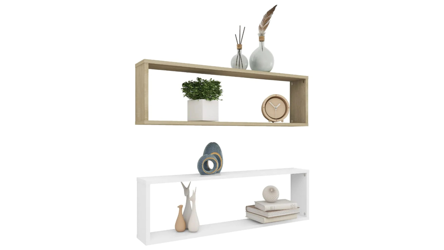 NNEVL Wall Shelves Floating Rectangle 2pcs. 100 x 15 x 30 - Sonoma Oak/White