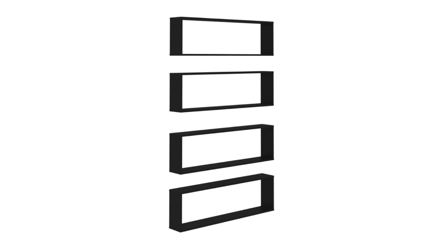 Four black NNEVL rectangular floating wall shelves stacked vertically
