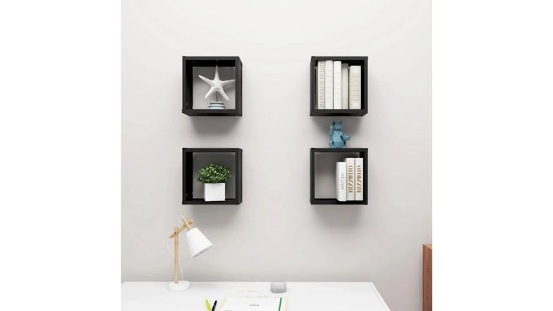 NNEVL Wall Shelves Floating Cube 4pcs. 30 x 15 x 30cm - Black