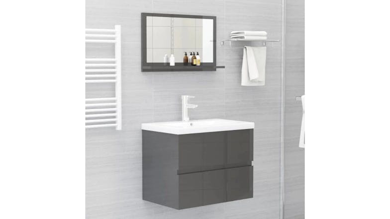 NNEVL Bathroom Mirror w/ Built-In Shelf 60 x 1.5 x 37cm - Gloss Grey