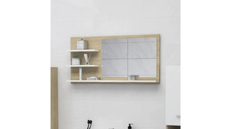 NNEVL Bathroom Mirror w/ Built-In Shelving 90x10.5x45cm - Sonoma Oak/White