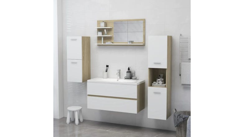 NNEVL Bathroom Mirror w/ Built-In Shelving 90x10.5x45cm - Sonoma Oak/White