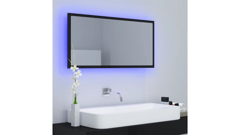 NNEVL LED Backlit Bathroom Mirror 90 x 8.5 x 37cm - Gloss Black