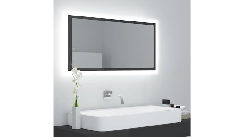 NNEVL LED Backlit Bathroom Mirror 90 x 8.5 x 37cm - Gloss Grey