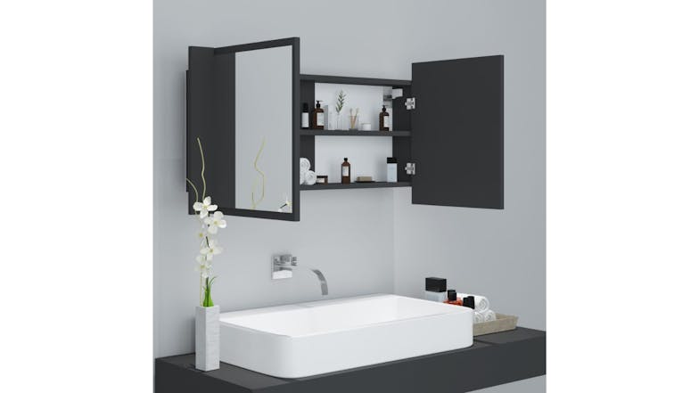 NNEVL LED Backlit Bathroom Mirror Cabinet 90 x 12 x 45cm - Grey