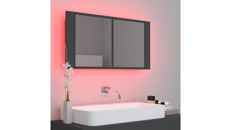 NNEVL LED Backlit Bathroom Mirror Cabinet 90 x 12 x 45cm - Grey