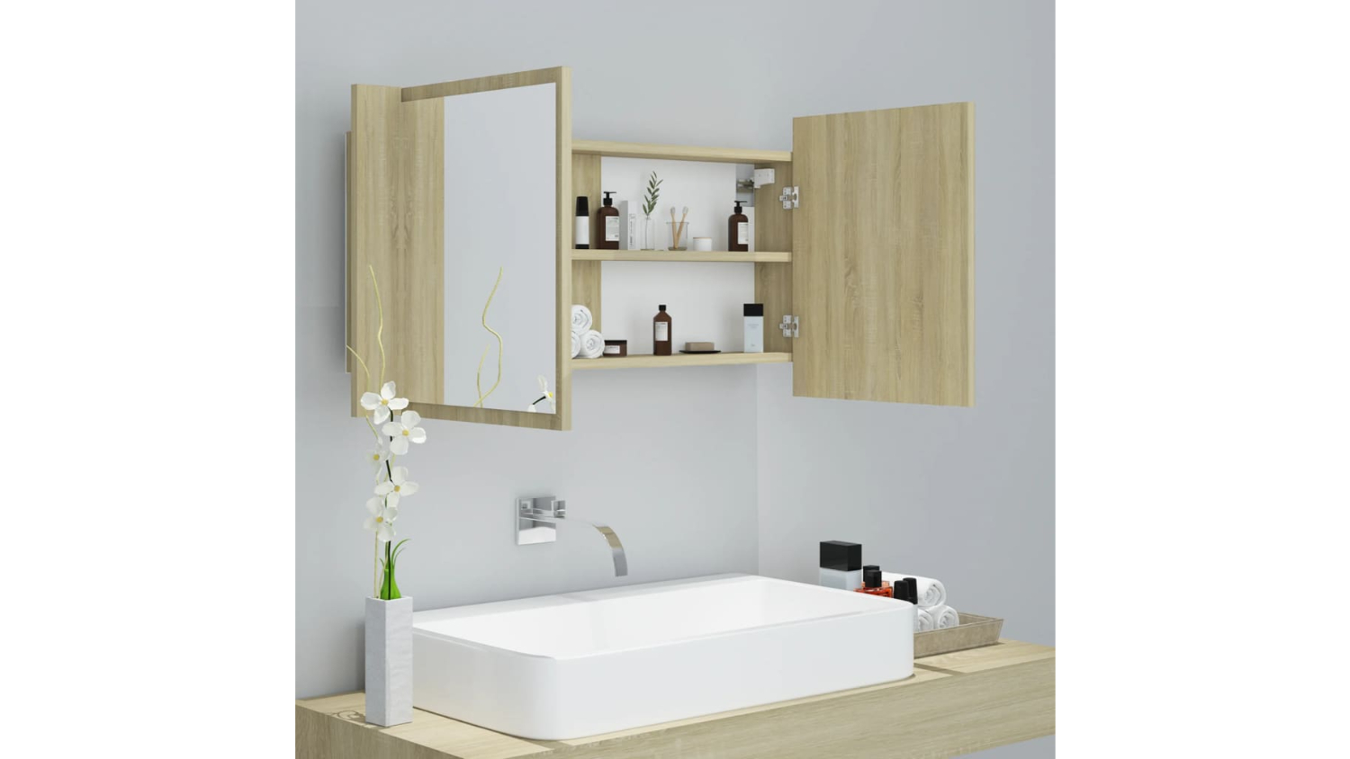 NNEVL LED Backlit Bathroom Mirror 90 x 12 x 45cm Sonoma Oak