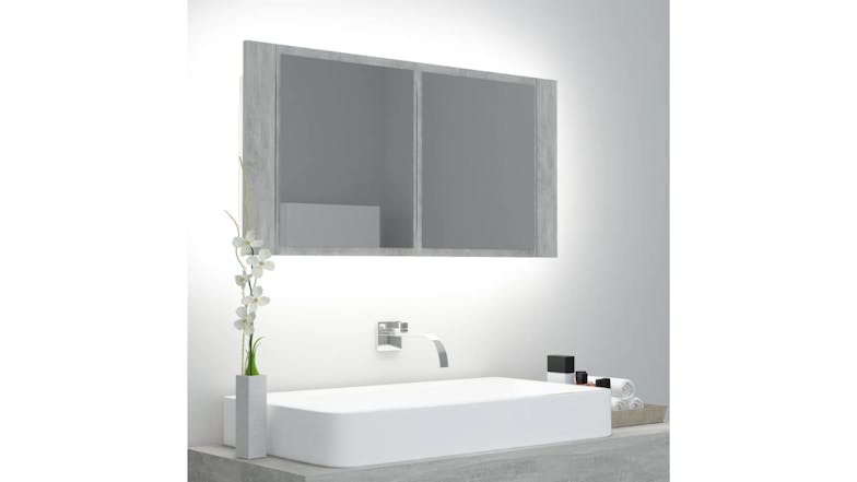 NNEVL LED Backlit Bathroom Mirror Cabinet 90 x 12 x 45cm - Concrete Grey