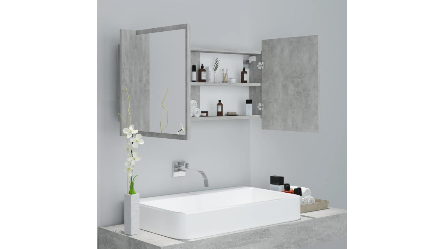 NNEVL LED Backlit Bathroom Mirror 90 x 12 x 45cm Concrete