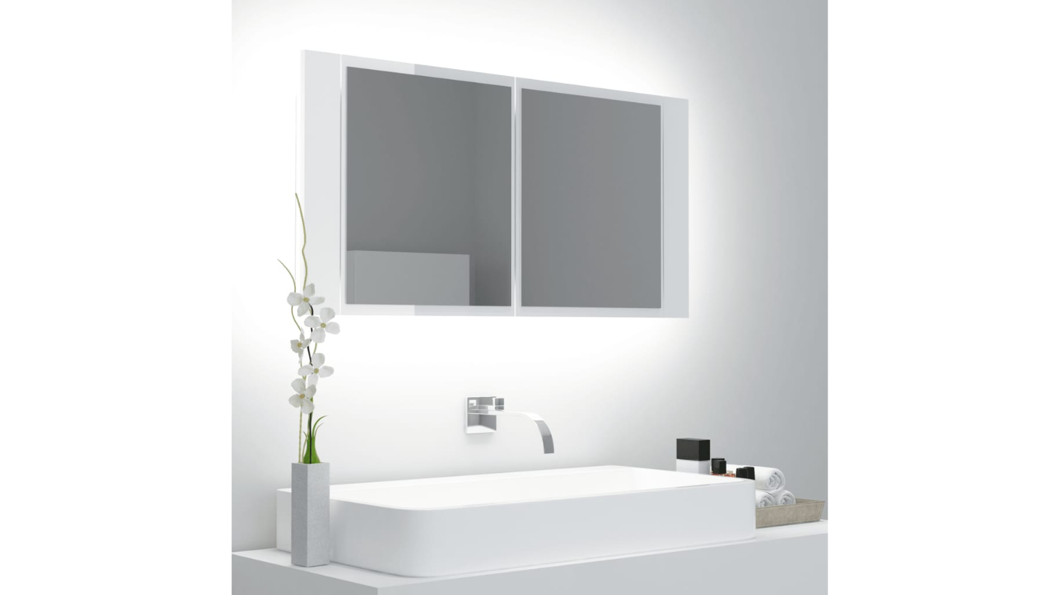 NNEVL LED Backlit Bathroom Mirror 90 x 12 x 45cm Gloss White
