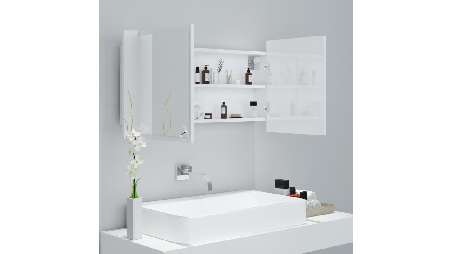 NNEVL LED Backlit Bathroom Mirror 90 x 12 x 45cm Gloss White