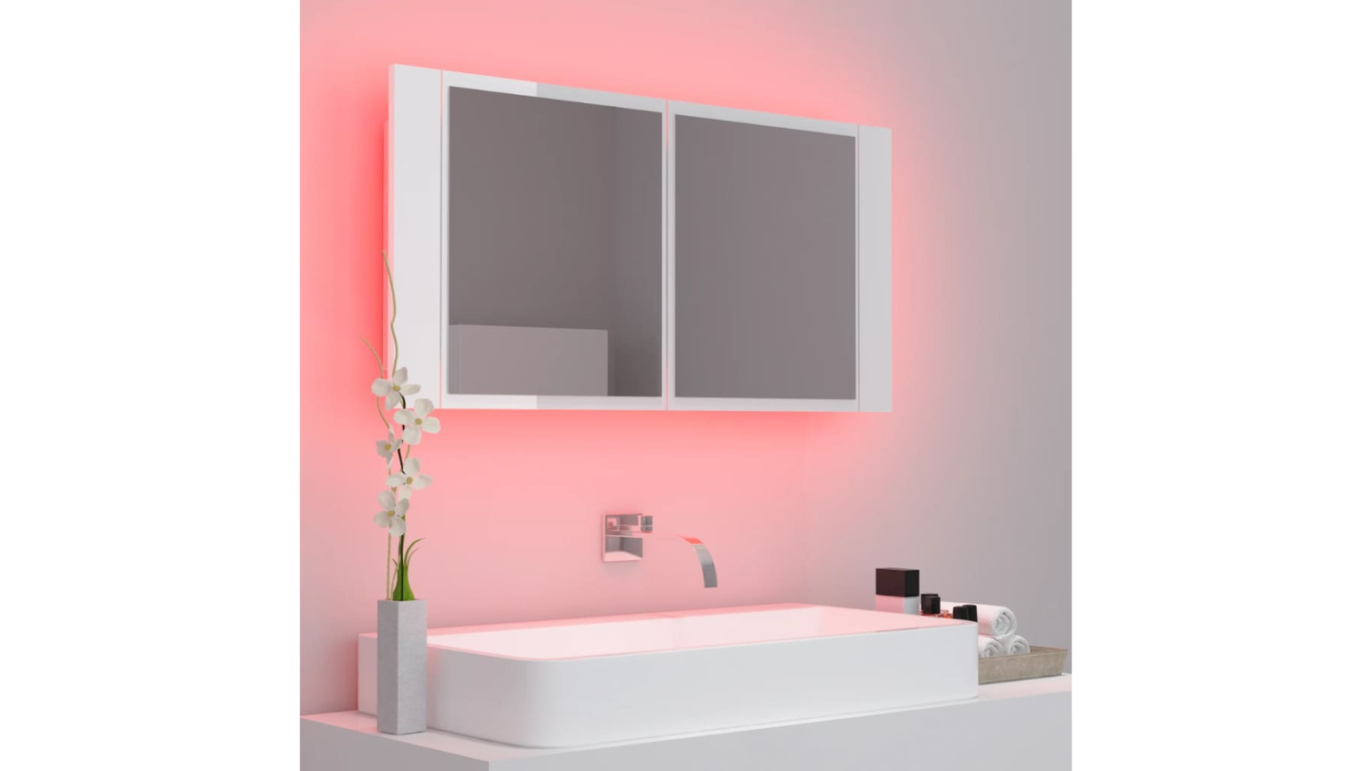 NNEVL LED Backlit Bathroom Mirror 90 x 12 x 45cm Gloss White