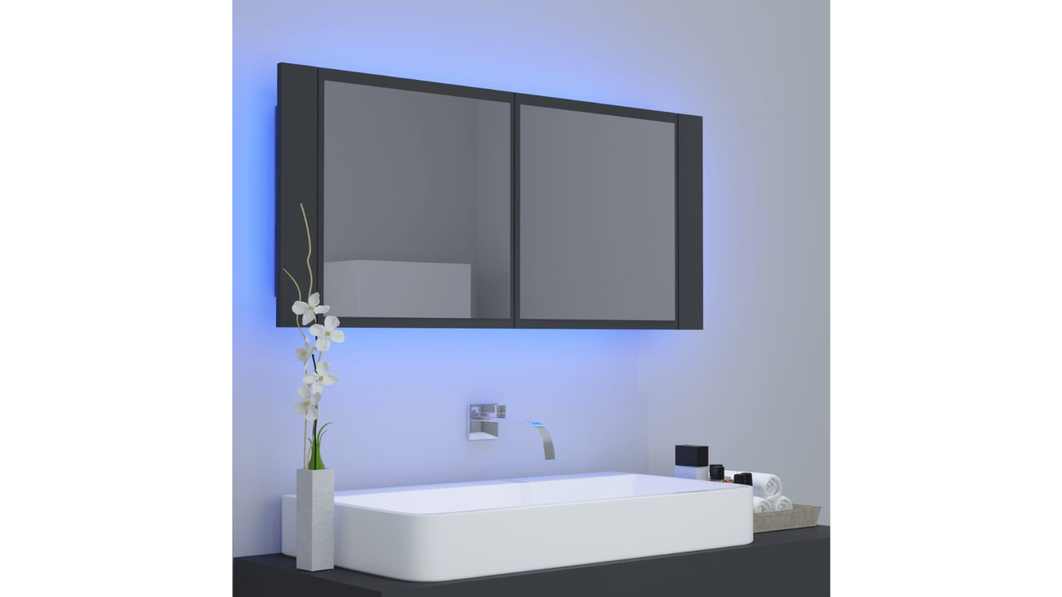NNEVL LED Backlit Bathroom Mirror 100 x 12 x 45cm Grey Harvey Norman New Zealand