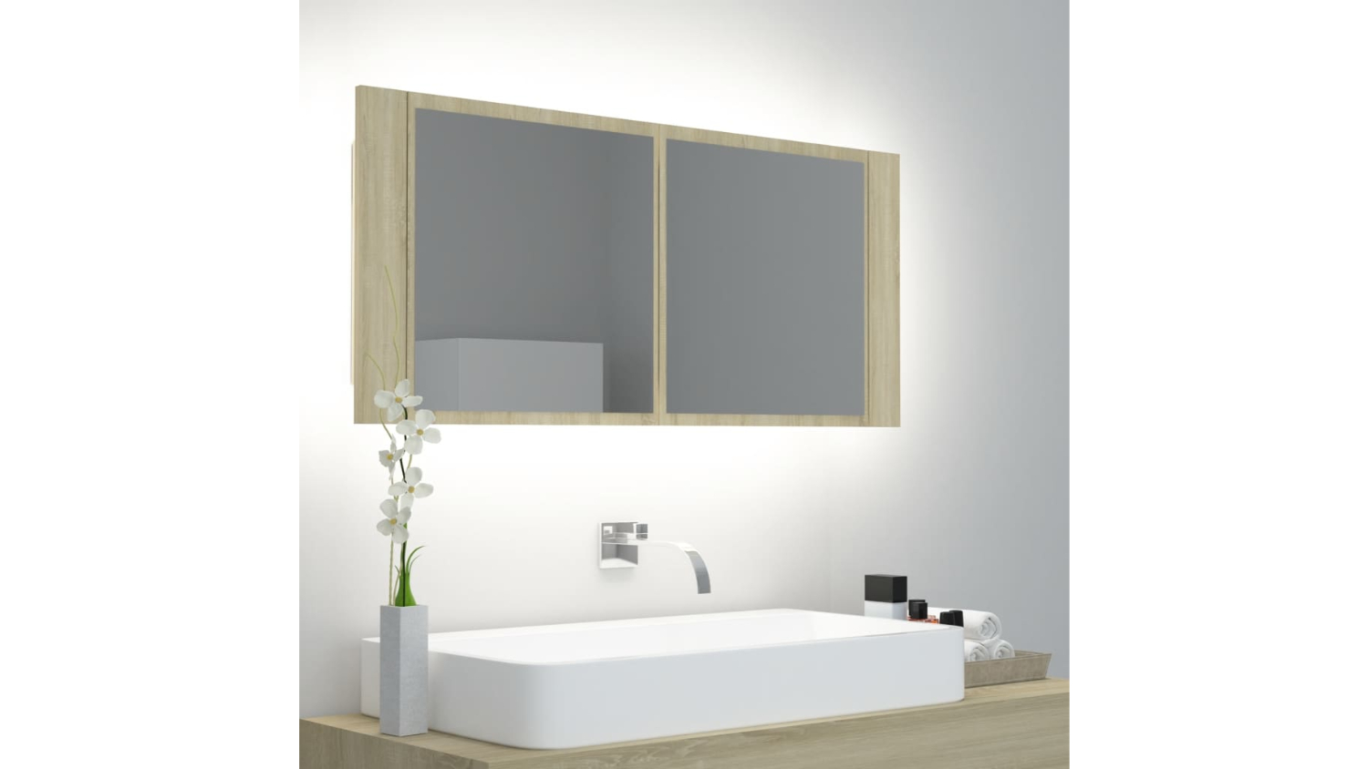 NNEVL LED Backlit Bathroom Mirror 100 x 12 x 45cm Sonoma Oak