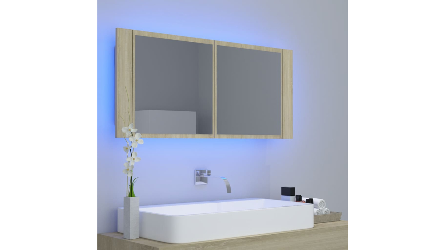 NNEVL LED Backlit Bathroom Mirror 100 x 12 x 45cm Sonoma Oak