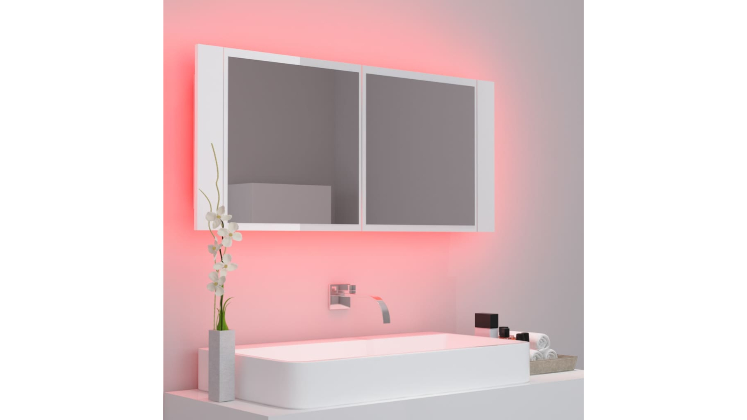 NNEVL LED Backlit Bathroom Mirror 100 x 12 x 45cm Gloss White