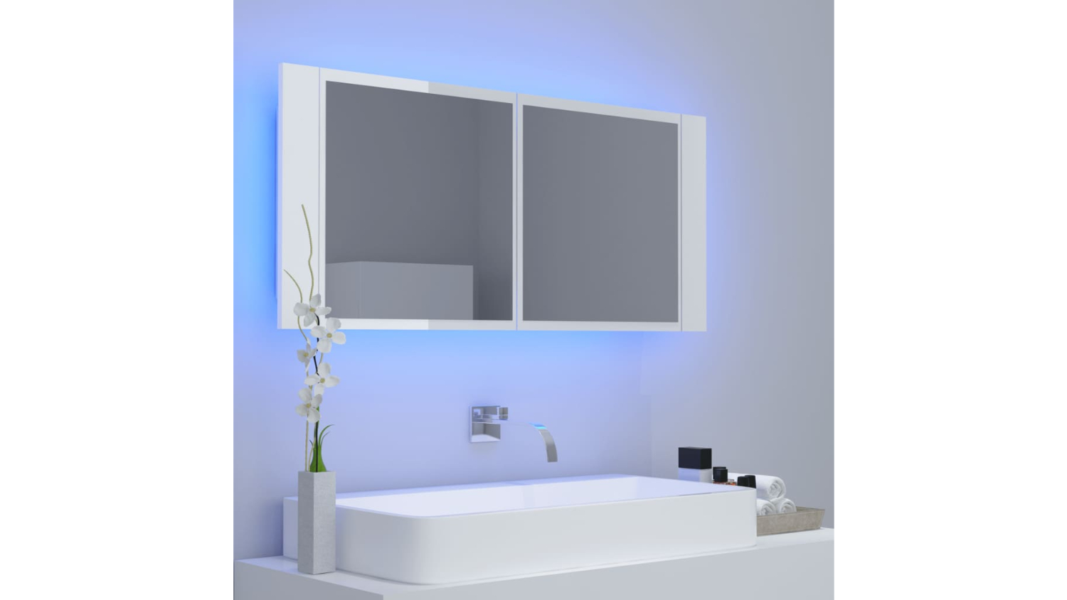 NNEVL LED Backlit Bathroom Mirror 100 x 12 x 45cm Gloss White