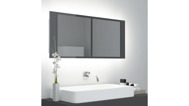 NNEVL LED Backlit Bathroom Mirror Cabinet 100 x 12 x 45cm - Gloss Grey