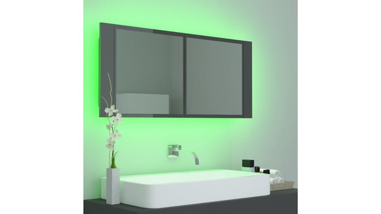 NNEVL LED Backlit Bathroom Mirror Cabinet 100 x 12 x 45cm - Gloss Grey