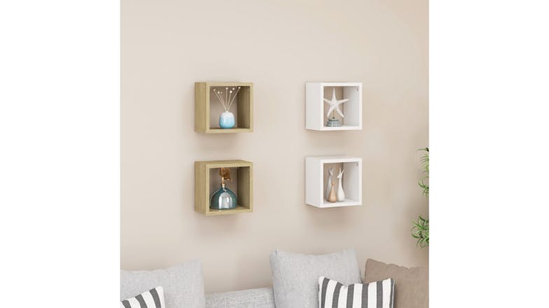 NNEVL Wall Shelves Floating Cube 4pcs. 22 x 15 x 22cm - Sonoma Oak/White