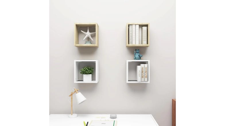 NNEVL Wall Shelves Floating Cube 4pcs. 30 x 15 x 30 - Sonoma Oak/White