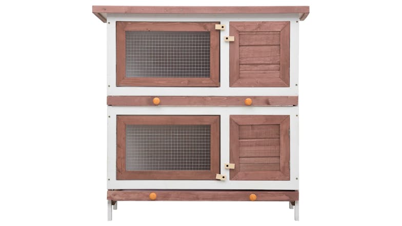 NNEVL Outdoor Rabbit Hutch 4 door 90cm - Brown Wood