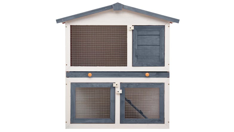 NNEVL Outdoor Rabbit Hutch 3 Door 90cm - Grey Wood