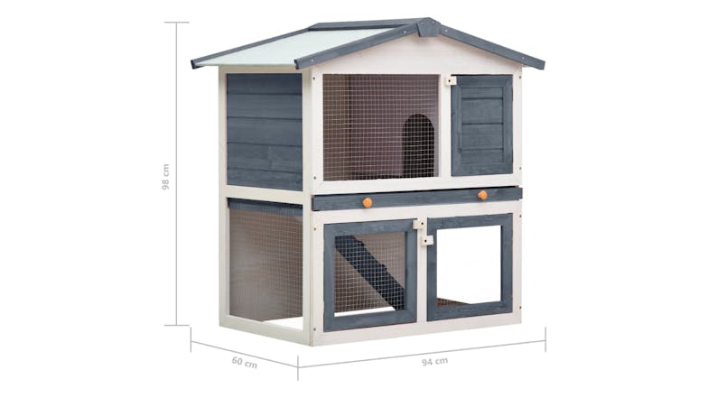 NNEVL Outdoor Rabbit Hutch 3 Door 90cm - Grey Wood