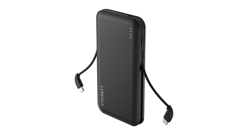 Cygnett ChargeUp Pocket 10,000mAh Power Bank with Integrated Charging Cables - Black