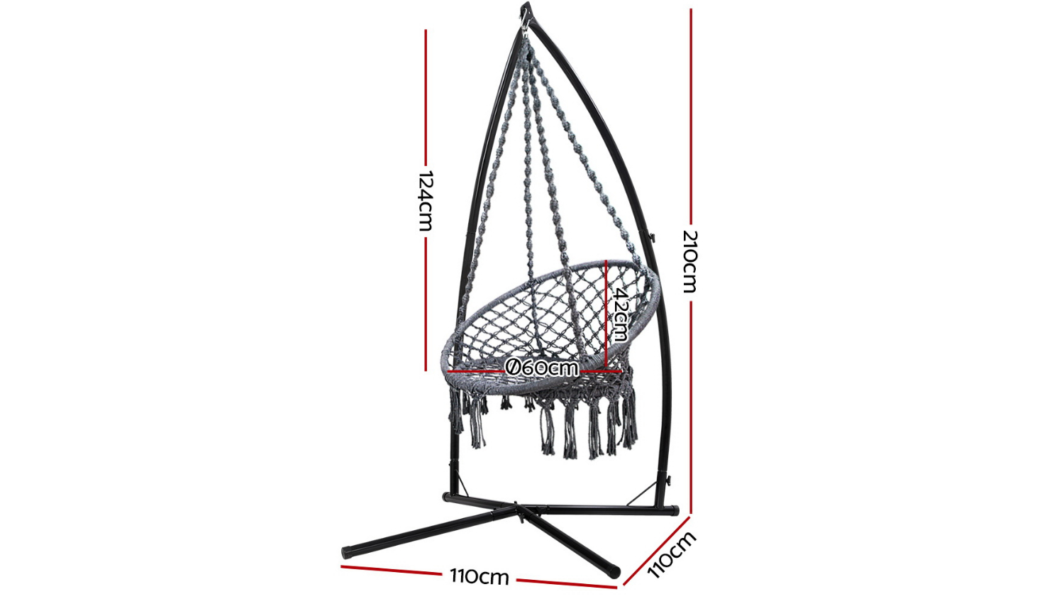 Gardeon Outdoor Hammock Chair w/ XShaped Base 124cm Grey Harvey