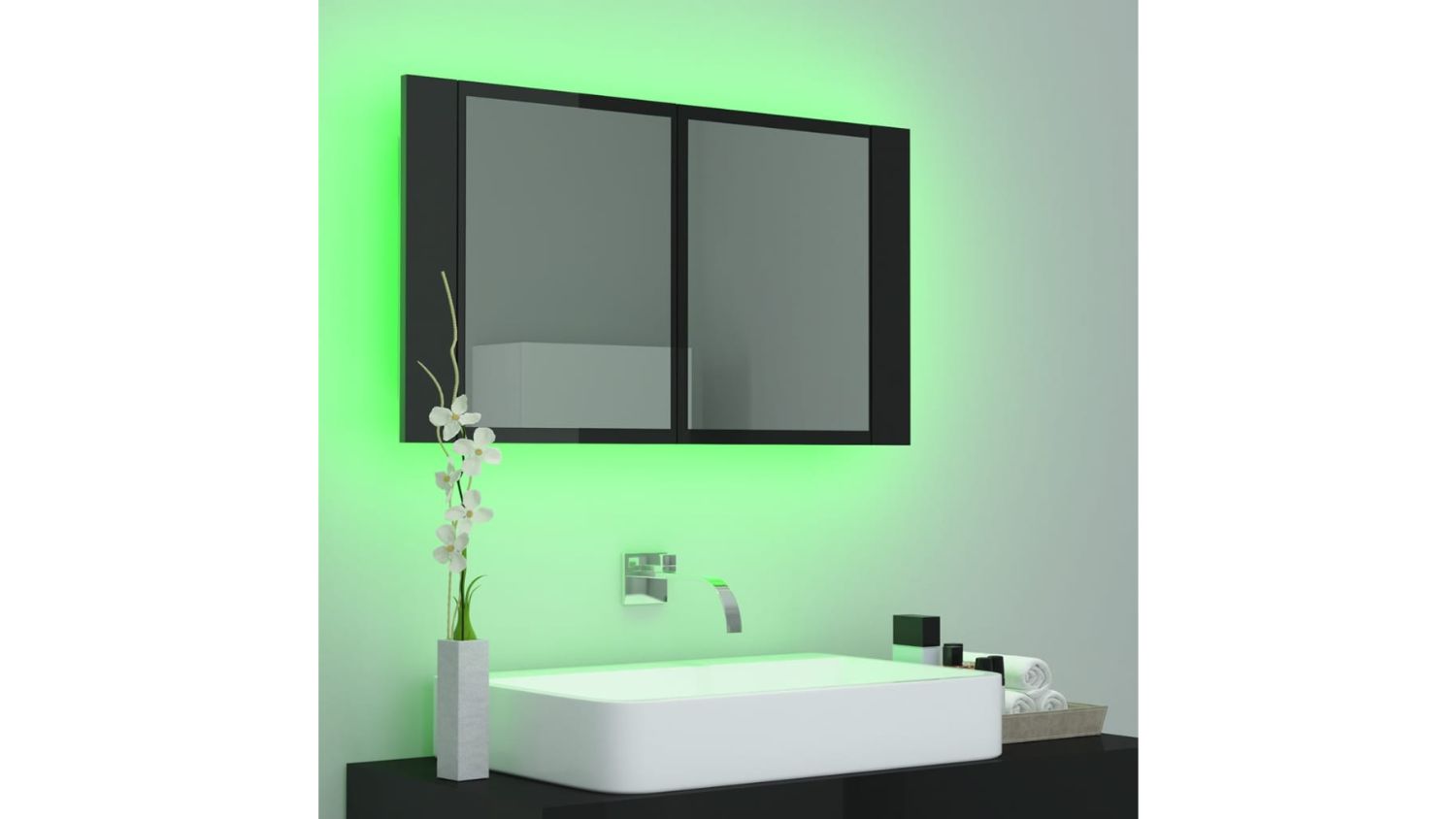 NNEVL LED Backlit Bathroom Mirror Cabinet 80 x 12 x 45cm - Gloss Black
