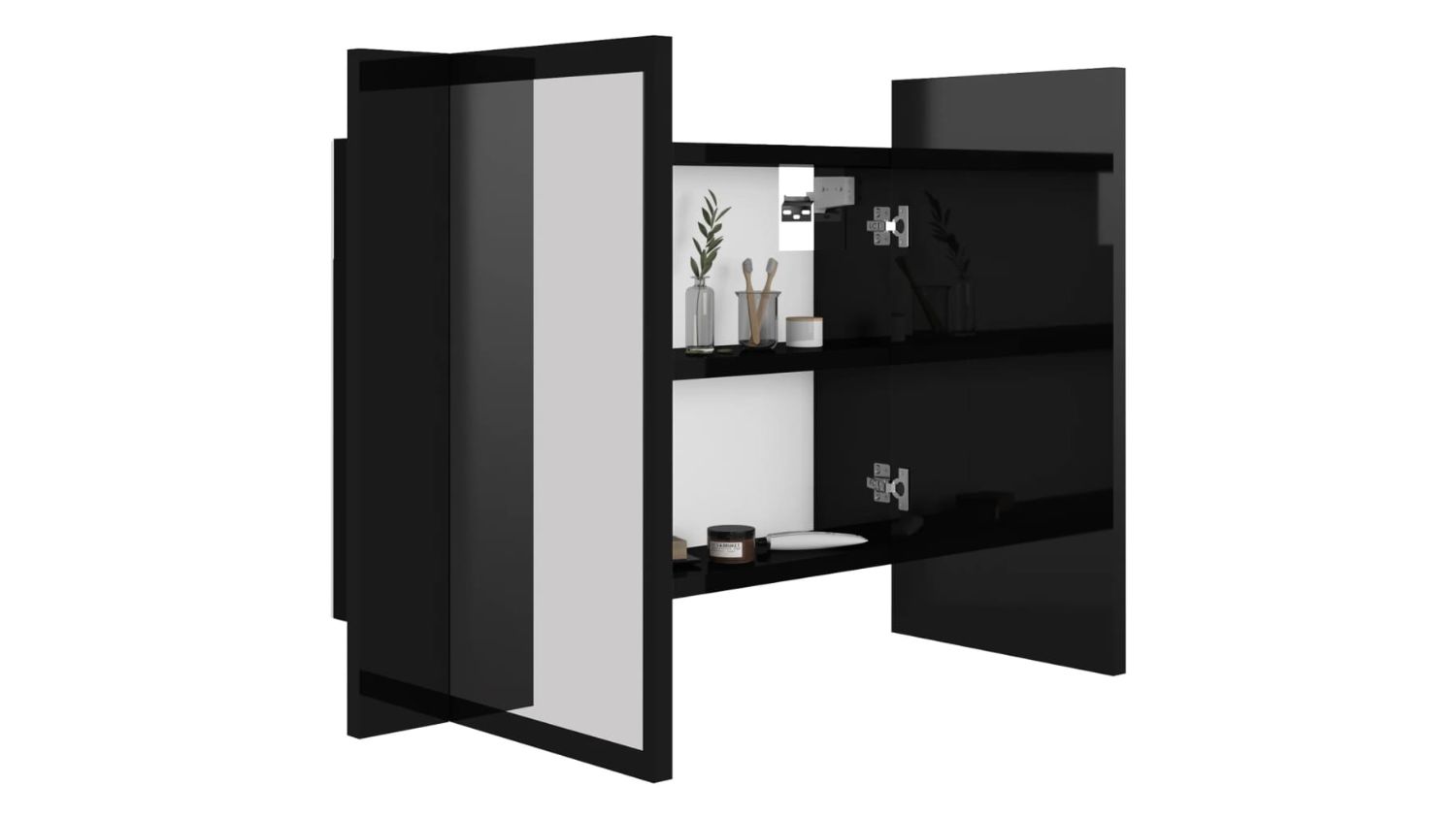 NNEVL LED Backlit Bathroom Mirror Cabinet 60 x 12 x 45cm - Gloss Black