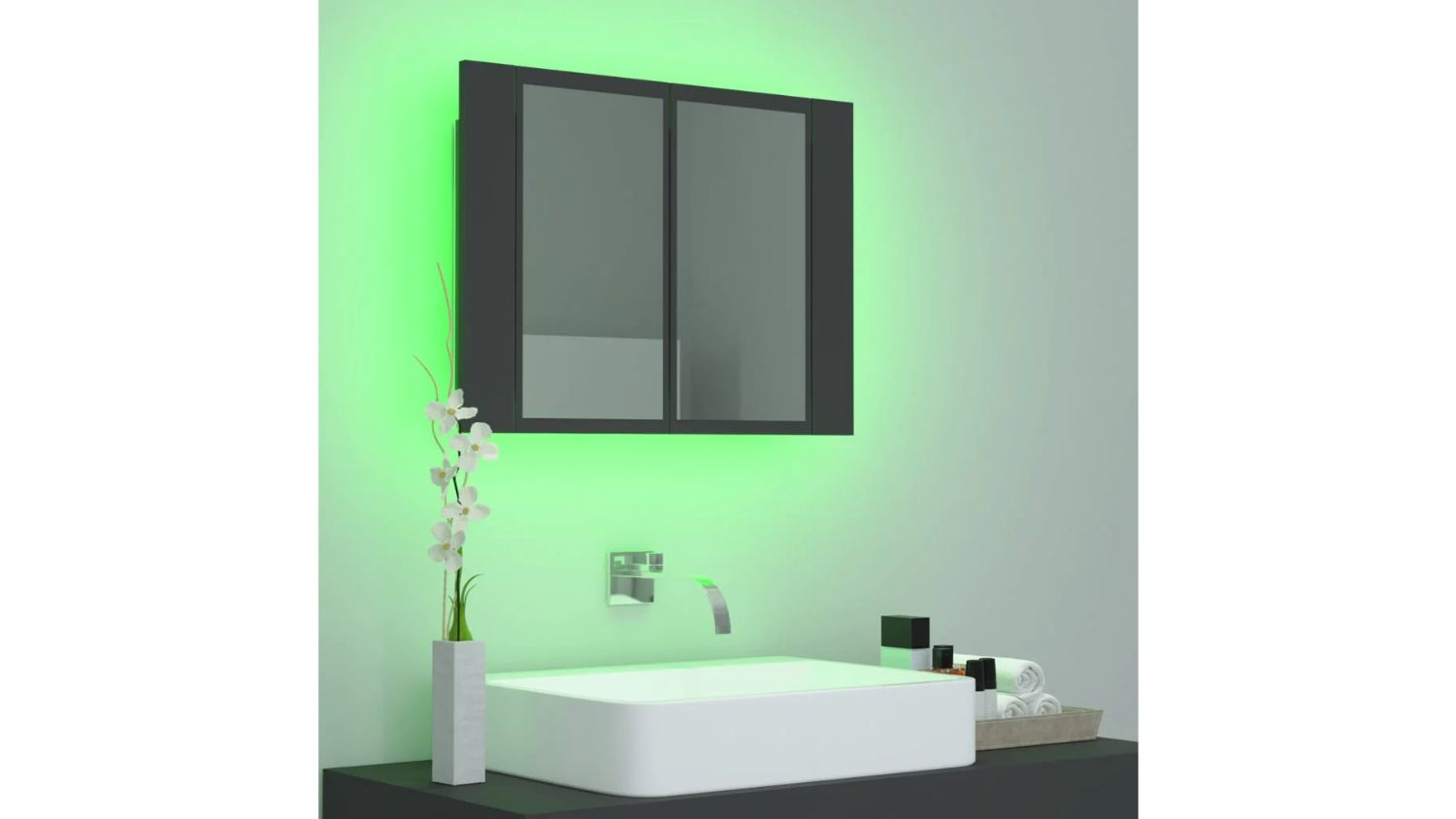 NNEVL LED Backlit Bathroom Mirror Cabinet 60 x 12 x 45cm - Grey