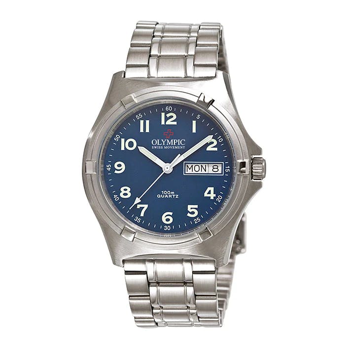 Olympic Workwatch Gents Watch 38mm - Stainless Steel with 12 Figure Blue Dial